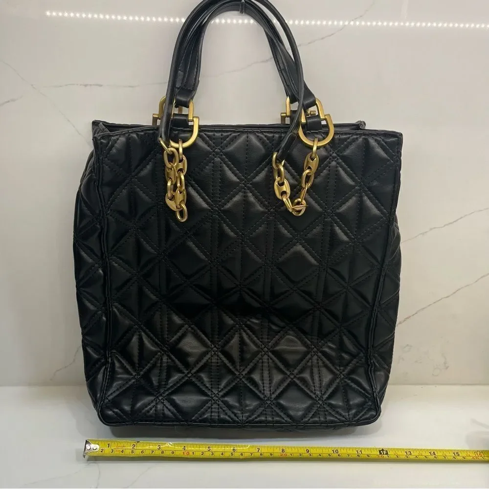 Zara Black Quilted Tote with Gold Chain